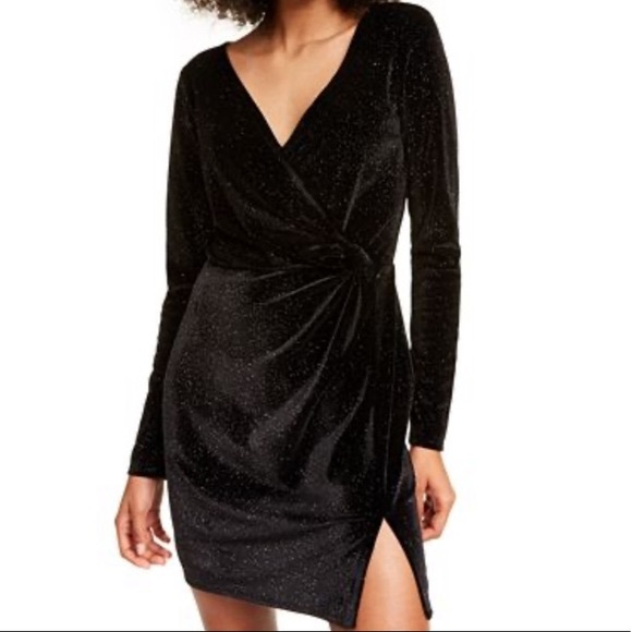 Trixxi Juniors' Glitter Velvet Surplice Dress - Picture 2 of 9